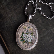 Silver Enamel Lily Locket