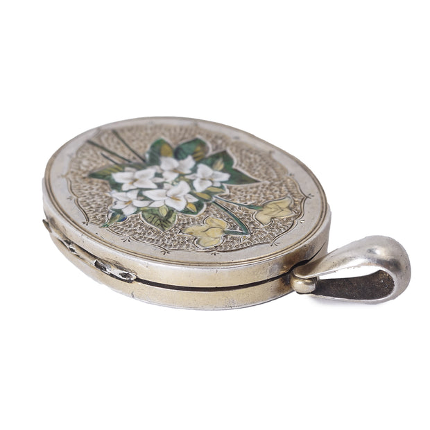 Silver Enamel Lily Locket