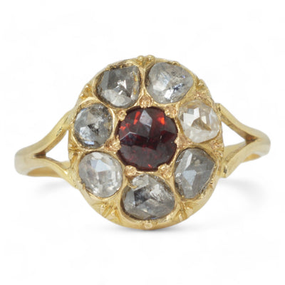Early Rose Cut Diamond and Garnet Cluster Ring