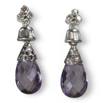 Vintage Faceted Amethyst and Diamond Earrings
