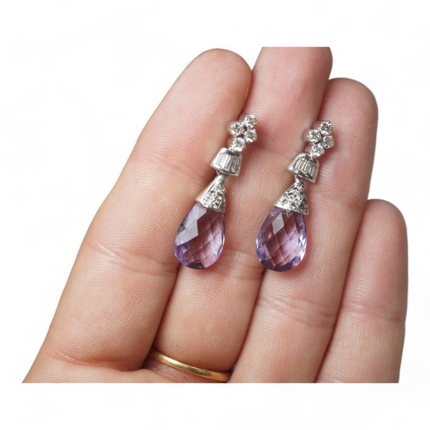 Vintage Faceted Amethyst and Diamond Earrings