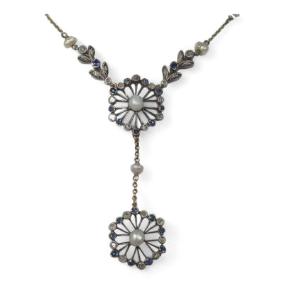 Belle Époque Sapphire Diamond and Pearl Necklace
