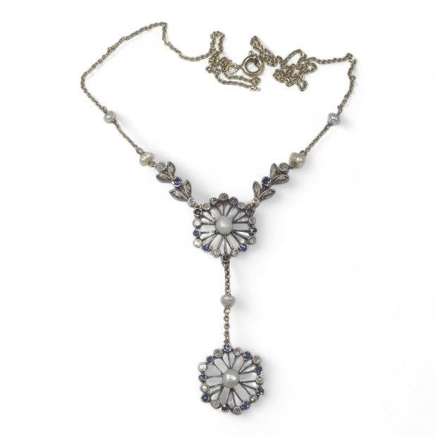 Belle Époque Sapphire Diamond and Pearl Necklace