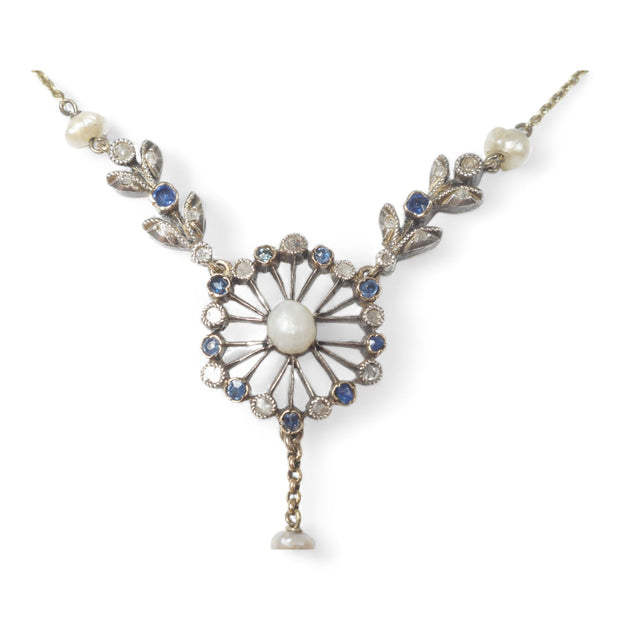 Belle Époque Sapphire Diamond and Pearl Necklace