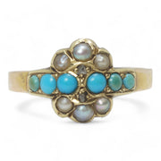 Victorian Turquoise Pearl and Rose Cut Diamond Ring