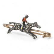 Diamond and Enamel Horse and Jockey Brooch