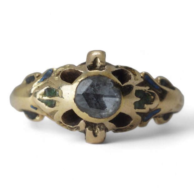 16th Century Enamel Rose Cut Diamond Ring