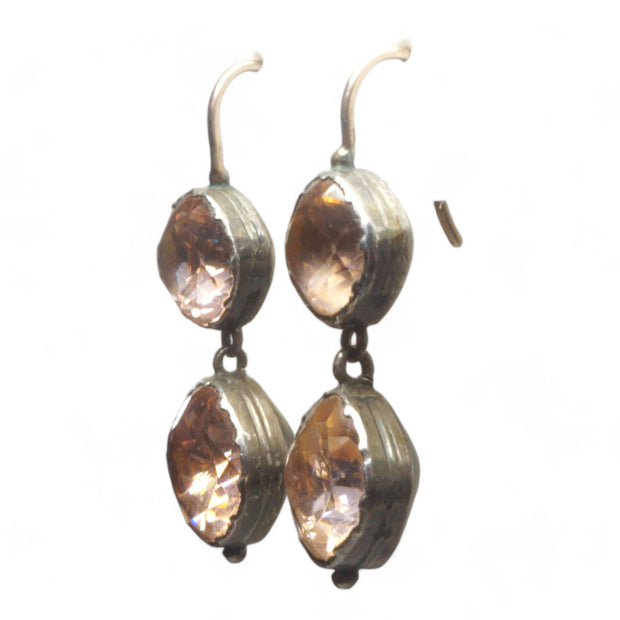 Georgian Silver and gold Peach Paste Earrings