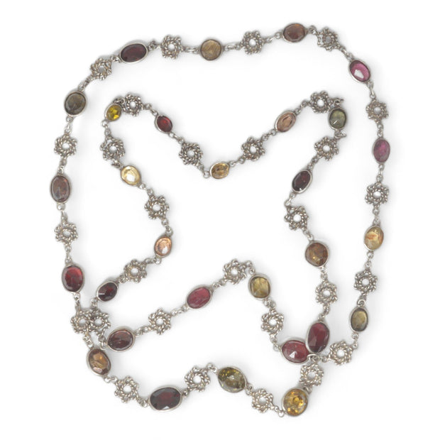 Edwardian Silver Multi Gem Necklace