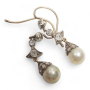 Natural Pearl and Old Cut Diamond Victorian Earrings