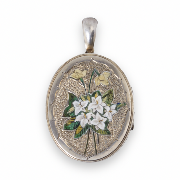 Silver Enamel Lily Locket